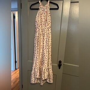 NWT Zara high low shiny cream floral ruffle hem maxi dress size M